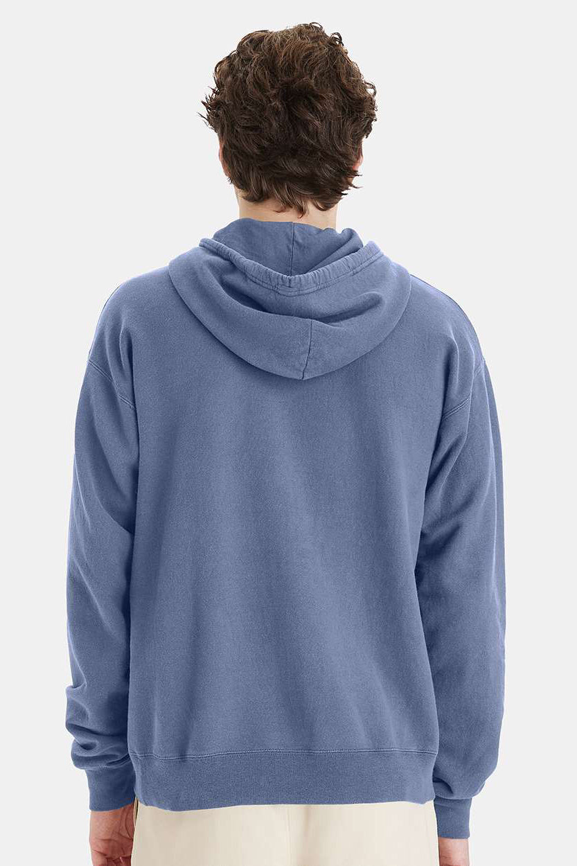 ComfortWash By Hanes GDH450 Mens Hooded Sweatshirt Hoodie w/ Pouch Pocket Saltwater Blue Model Back