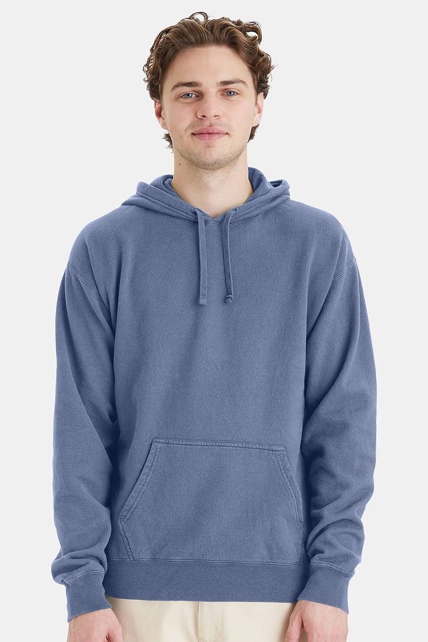 ComfortWash By Hanes GDH450 Mens Hooded Sweatshirt Hoodie w/ Pouch Pocket Saltwater Blue Model Front