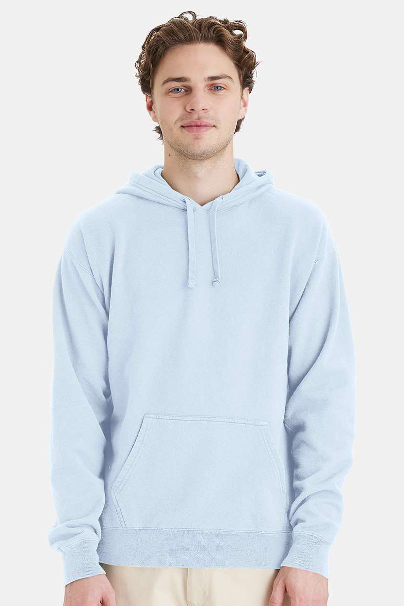 ComfortWash By Hanes GDH450 Mens Hooded Sweatshirt Hoodie w/ Pouch Pocket Soothing Blue Model Front