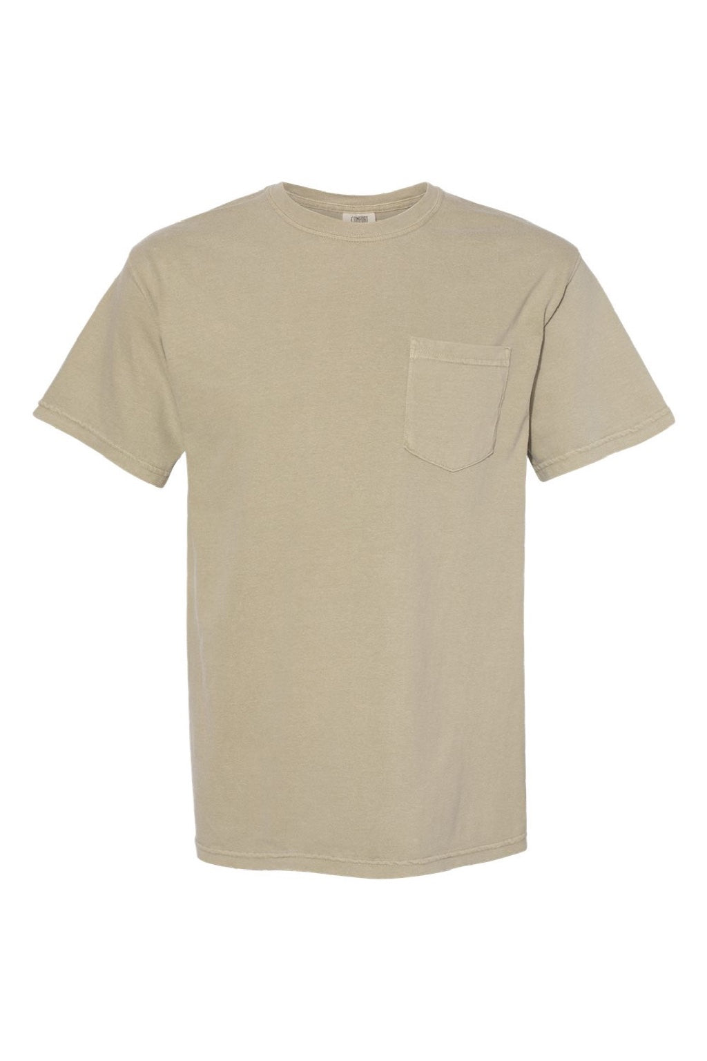 Comfort Colors 6030 Mens Short Sleeve Crewneck T-Shirt w/ Pocket Khaki Brown Flat Front