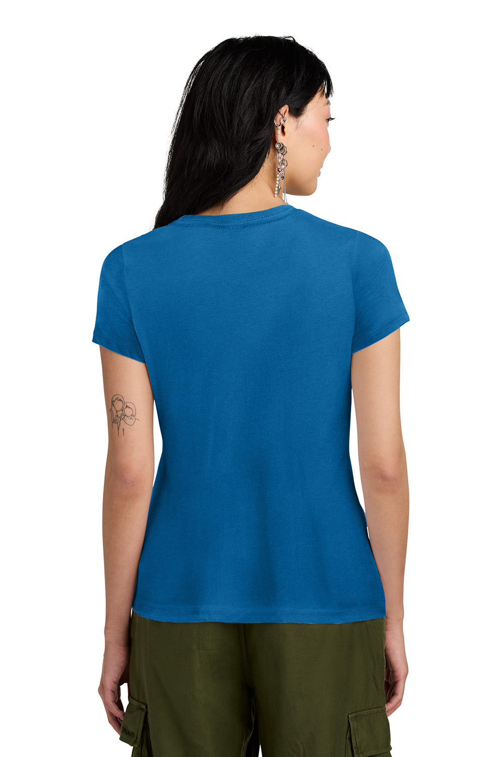 District DM104L Womens Perfect Weight Short Sleeve Crewneck T-Shirt Bright Blue Model Back