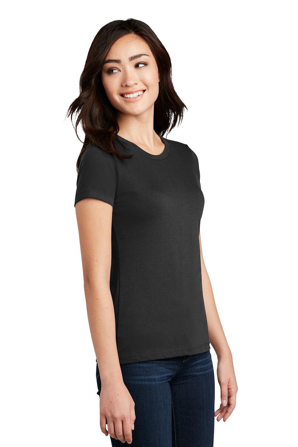 District DM108L Womens Perfect Blend Short Sleeve Crewneck T-Shirt Black Model 3q