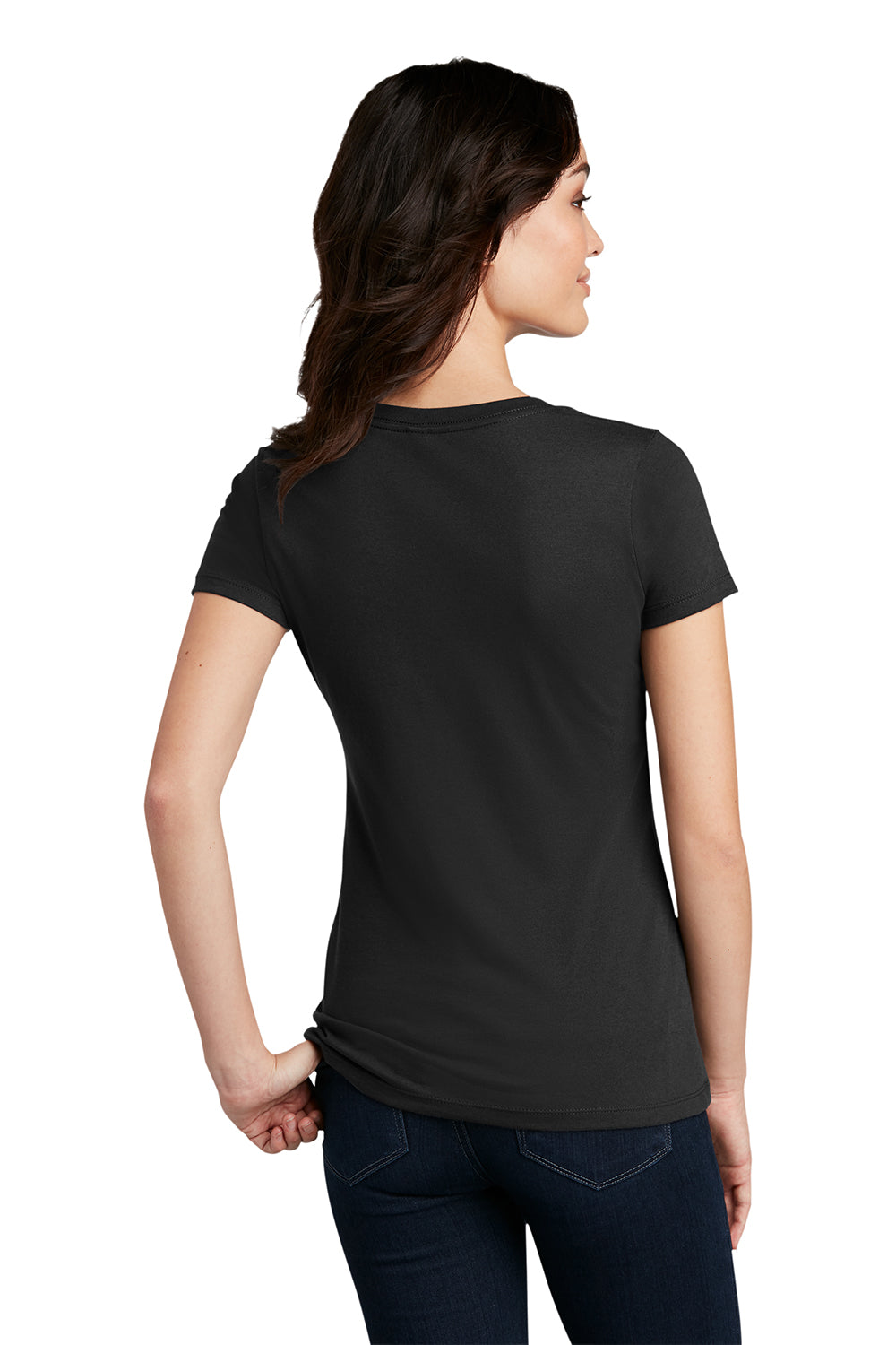 District DM108L Womens Perfect Blend Short Sleeve Crewneck T-Shirt Black Model Back