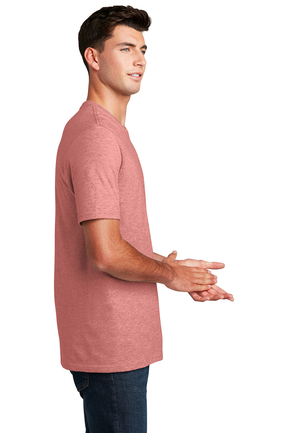District DM108 Mens Perfect Blend Short Sleeve Crewneck T-Shirt Blush Pink Frost Model Side
