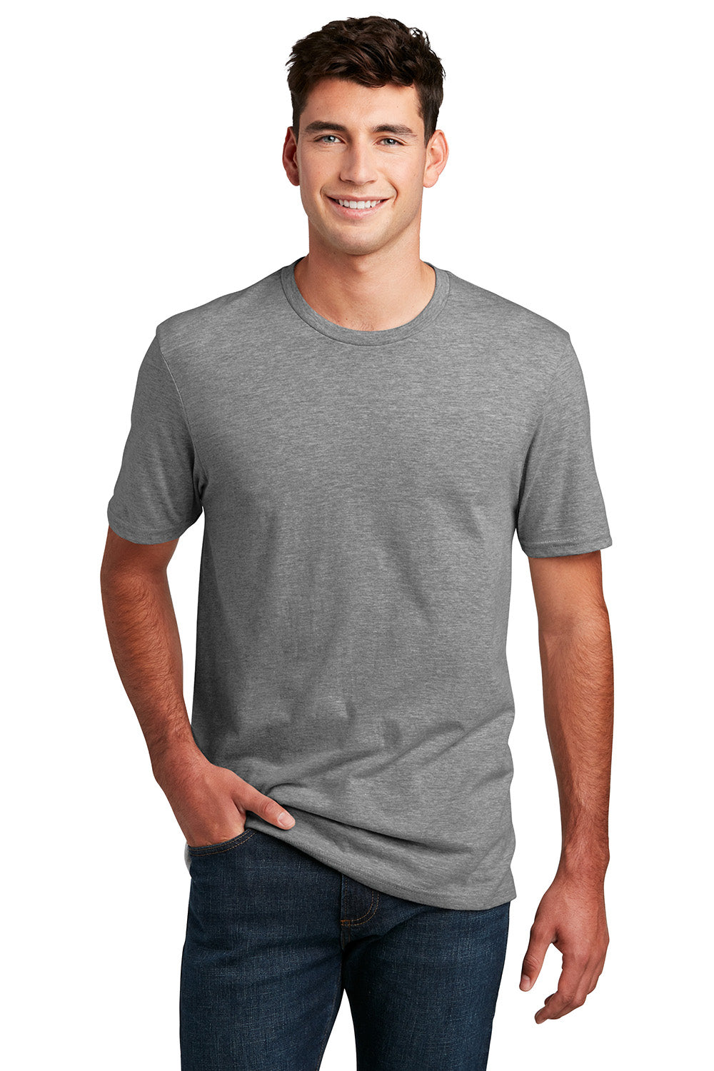District DM108 Mens Perfect Blend Short Sleeve Crewneck T-Shirt Grey Frost Model Front