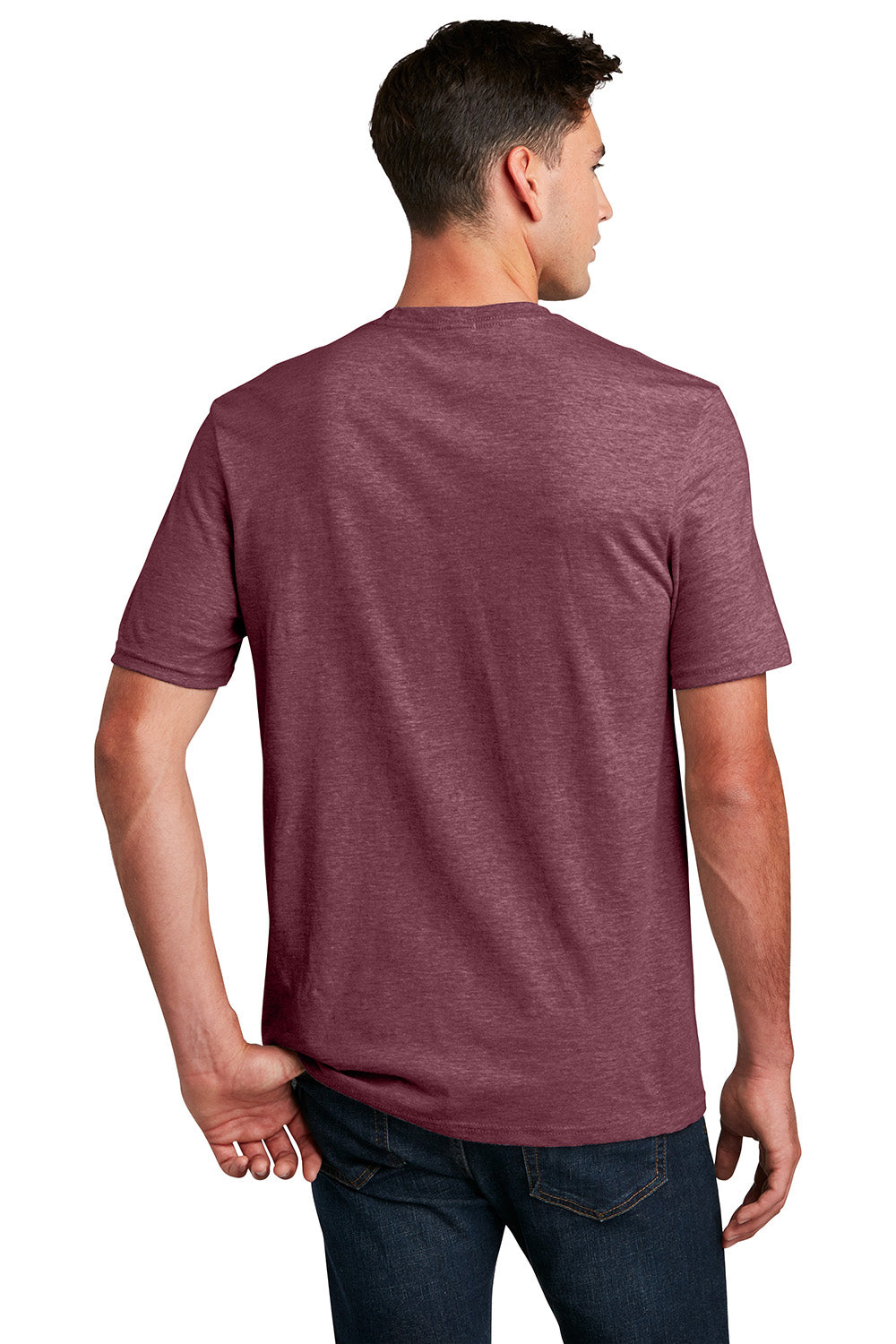District DM108 Mens Perfect Blend Short Sleeve Crewneck T-Shirt Heather Cardinal Red Model Back