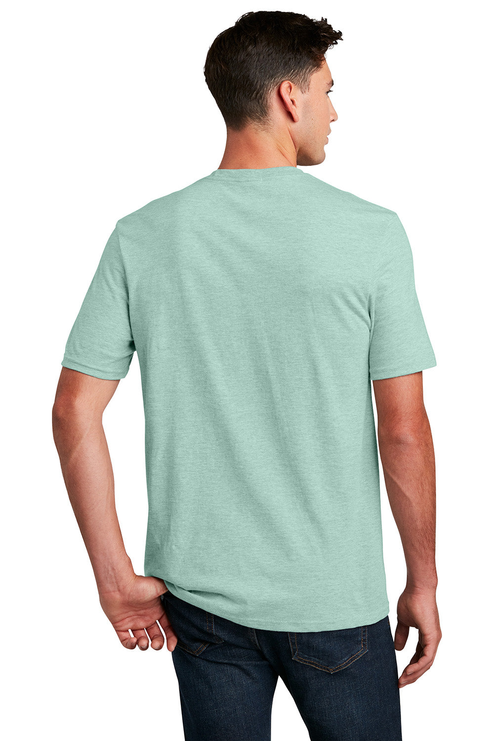 District DM108 Mens Perfect Blend Short Sleeve Crewneck T-Shirt Heather Dusty Sage Green Model Back