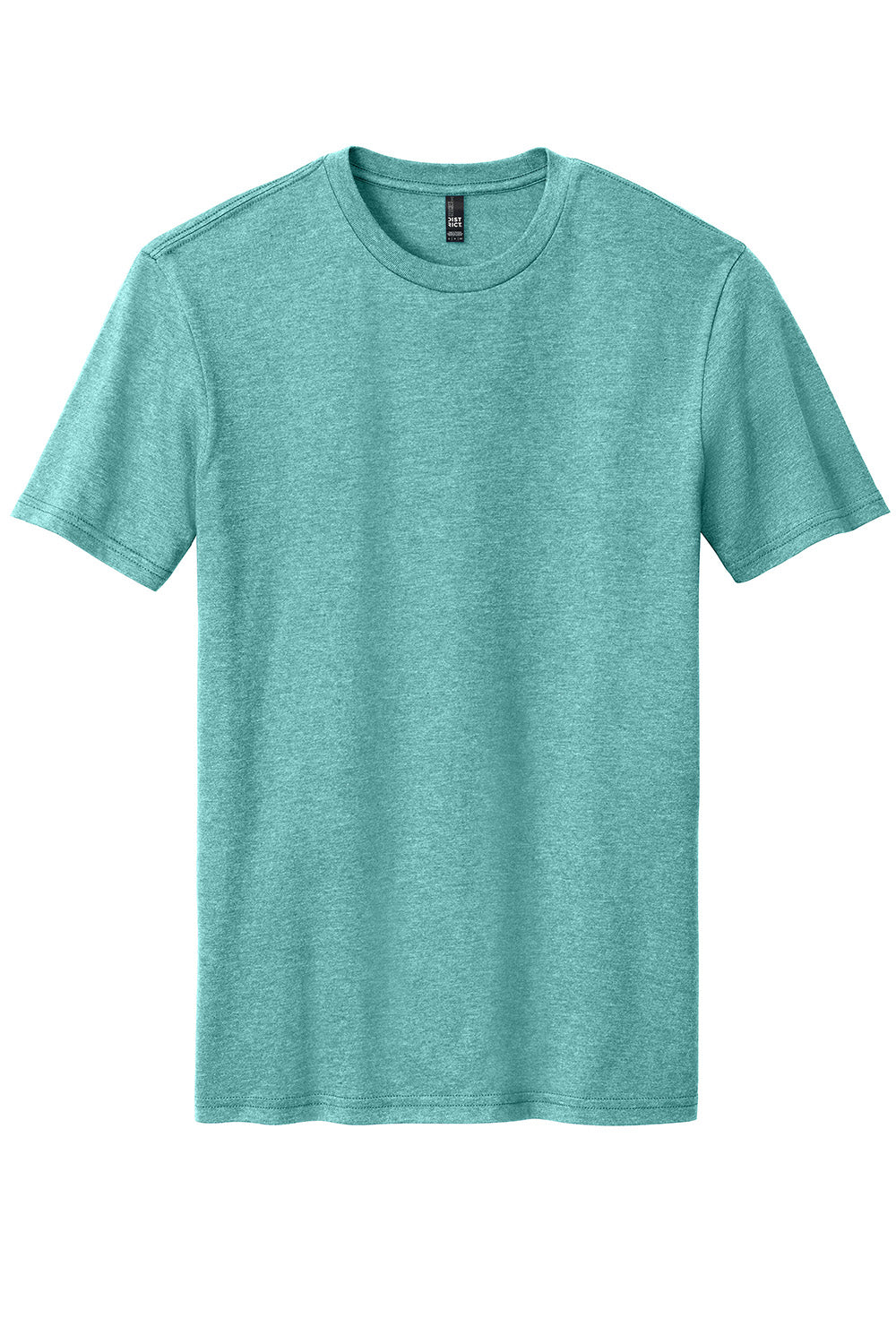 District DM108 Mens Perfect Blend Short Sleeve Crewneck T-Shirt Heather Eucalyptus Blue Flat Front