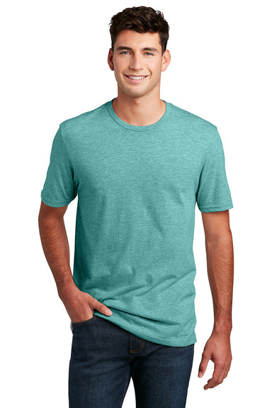 District DM108 Mens Perfect Blend Short Sleeve Crewneck T-Shirt Heather Eucalyptus Blue Model Front