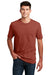 District DM108 Mens Perfect Blend Short Sleeve Crewneck T-Shirt Heather Russet Red Model Front