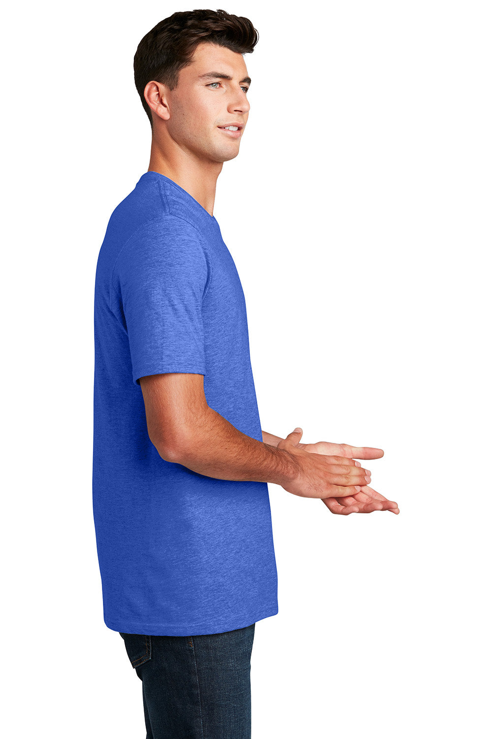 District DM108 Mens Perfect Blend Short Sleeve Crewneck T-Shirt Royal Blue Frost Model Side