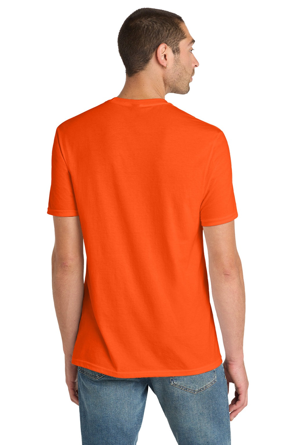 District DM108 Mens Perfect Blend Short Sleeve Crewneck T-Shirt Safety Orange Model Back