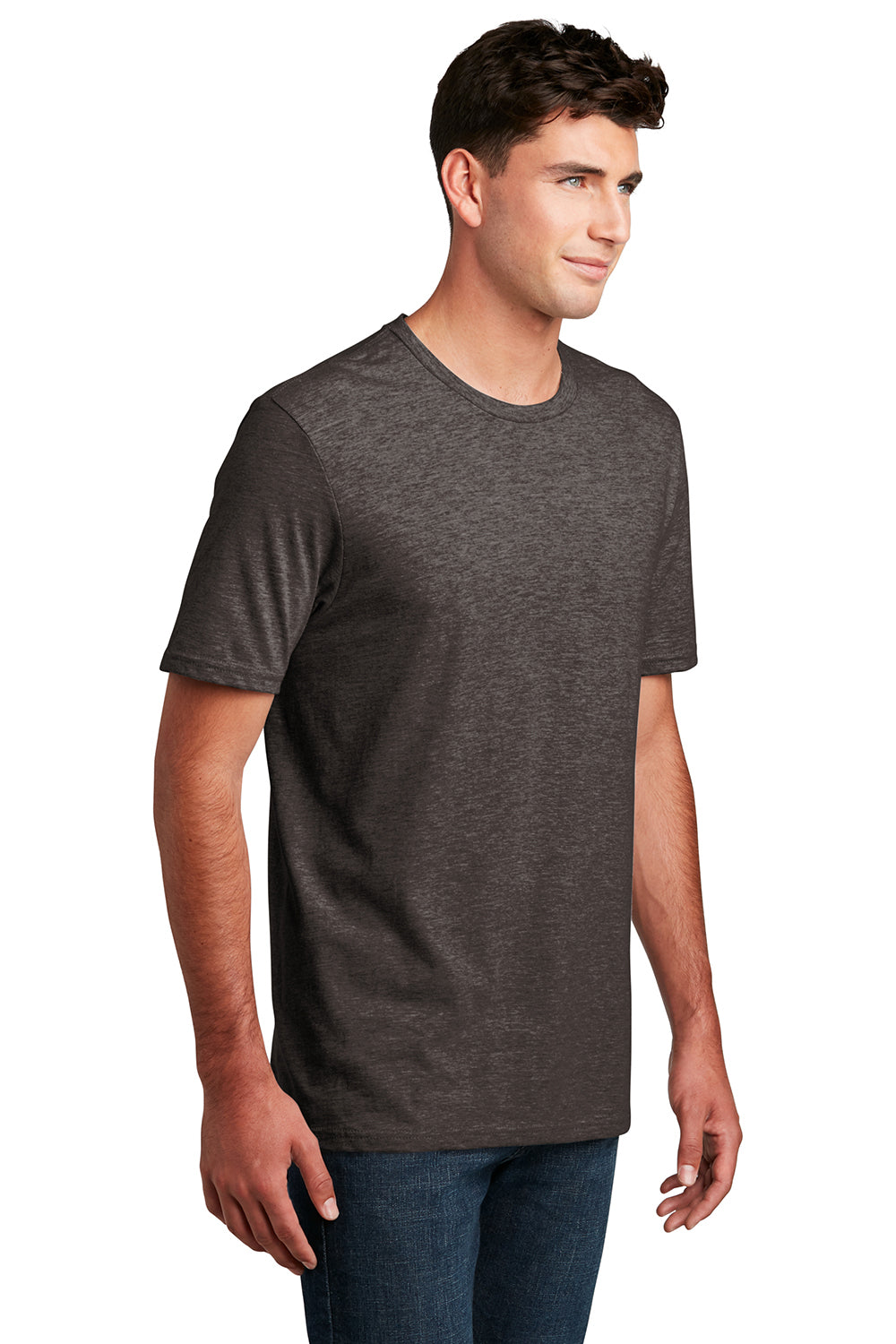 District DM108 Mens Perfect Blend Short Sleeve Crewneck T-Shirt Heather Brown Model 3q