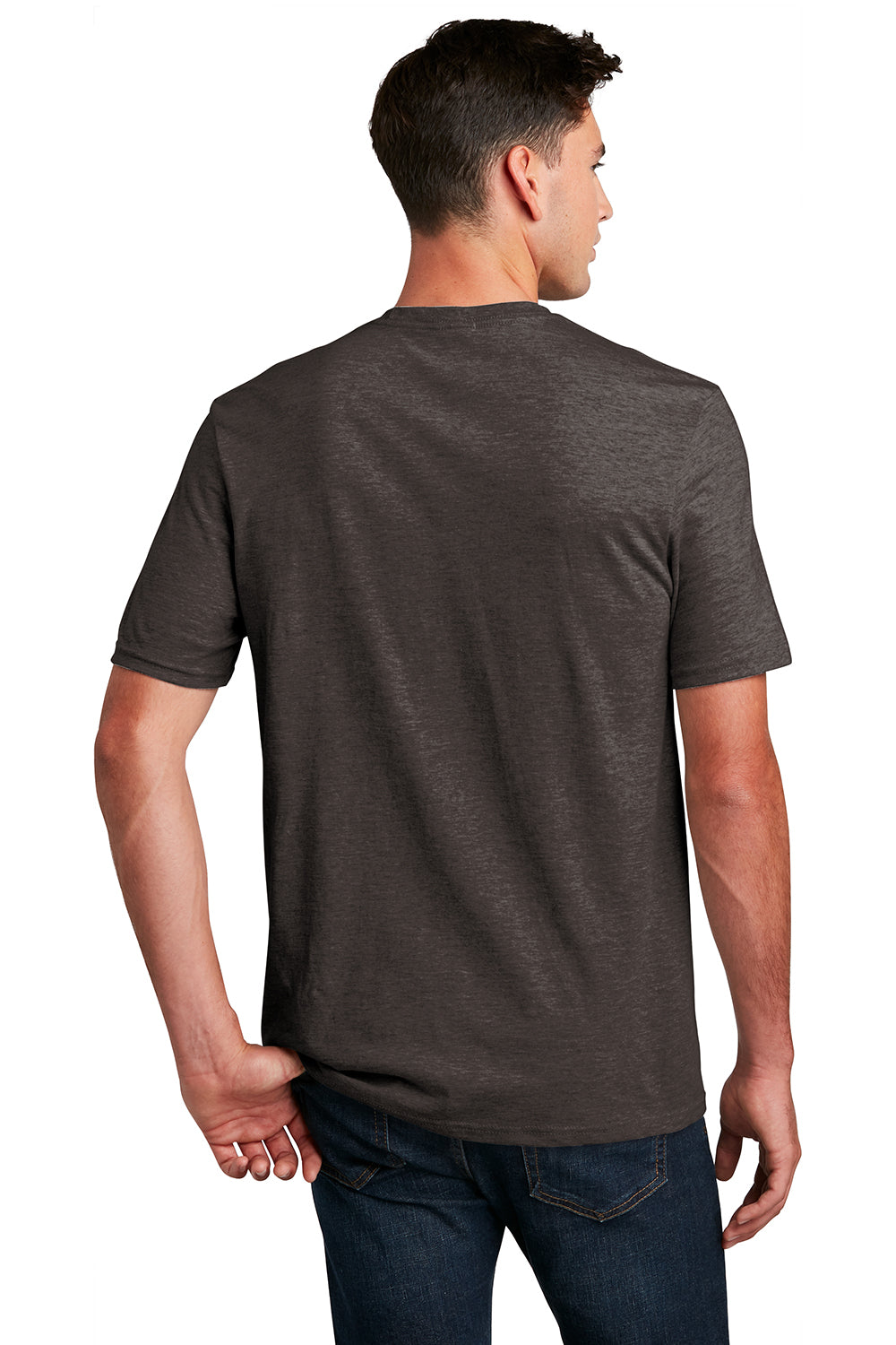 District DM108 Mens Perfect Blend Short Sleeve Crewneck T-Shirt Heather Brown Model Back