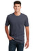 District DM108 Mens Perfect Blend Short Sleeve Crewneck T-Shirt Heather Navy Blue Model Front