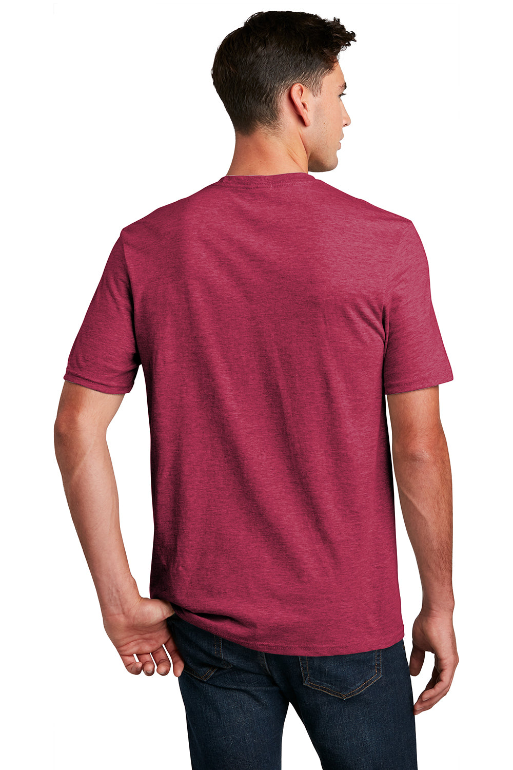 District DM108 Mens Perfect Blend Short Sleeve Crewneck T-Shirt Heather Red Model Back