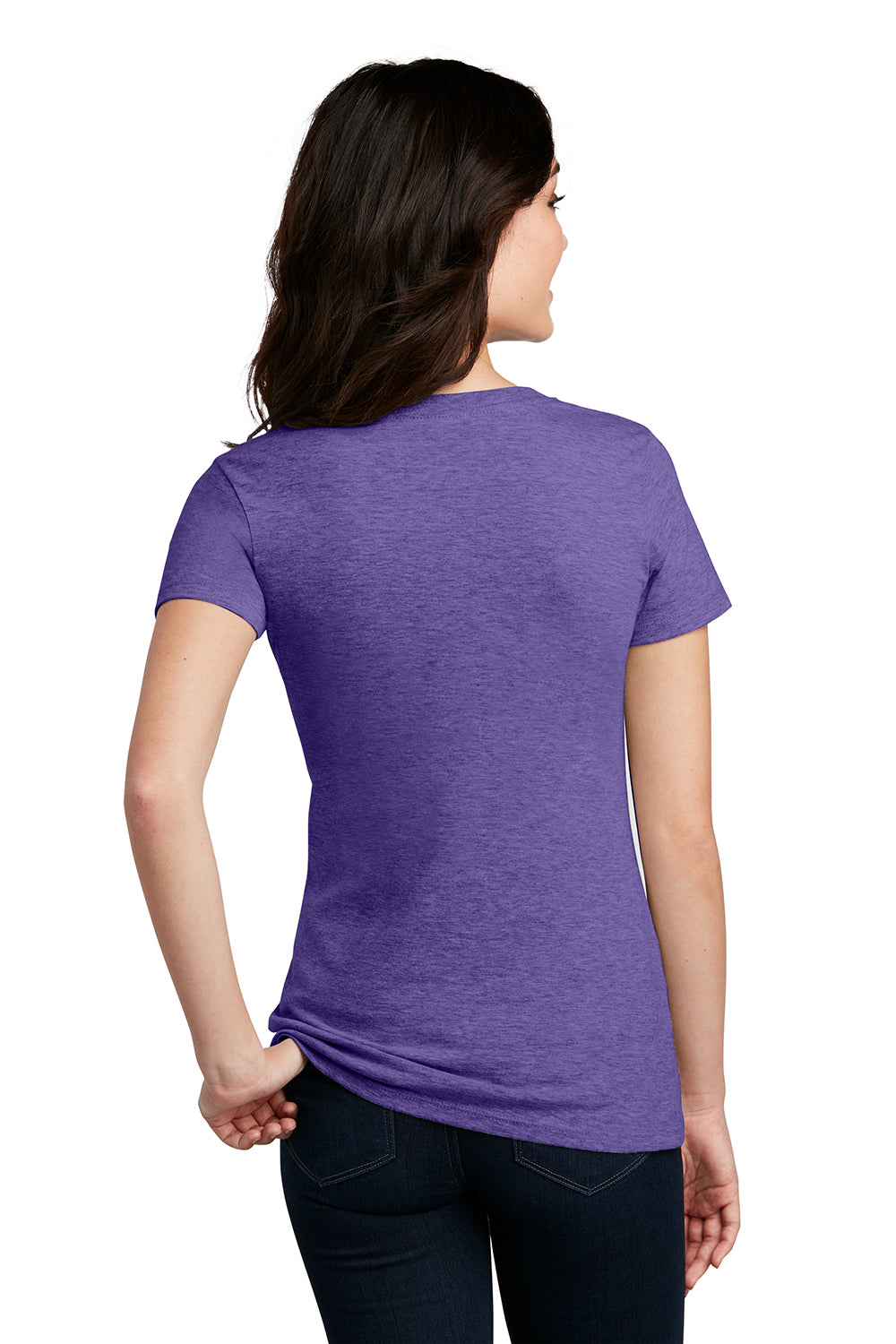 District DM1190L Womens Perfect Blend Short Sleeve V-Neck T-Shirt Heather Purple Model Back
