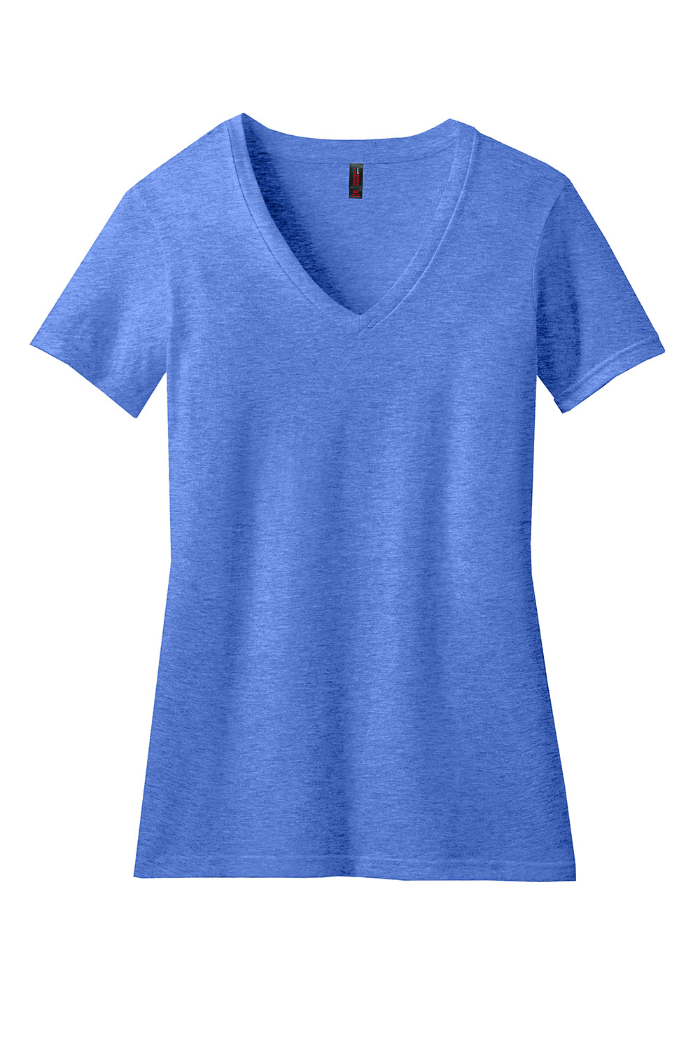 District DM1190L Womens Perfect Blend Short Sleeve V-Neck T-Shirt Heather Royal Blue Flat Front