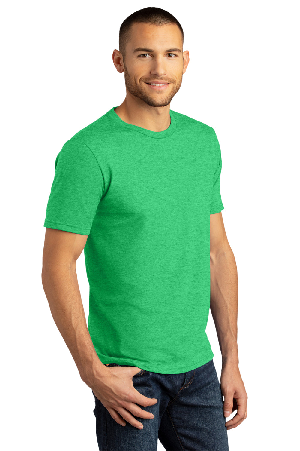 District DM130DTG Mens Perfect DTG Short Sleeve Crewneck T-Shirt Green Frost Model 3q