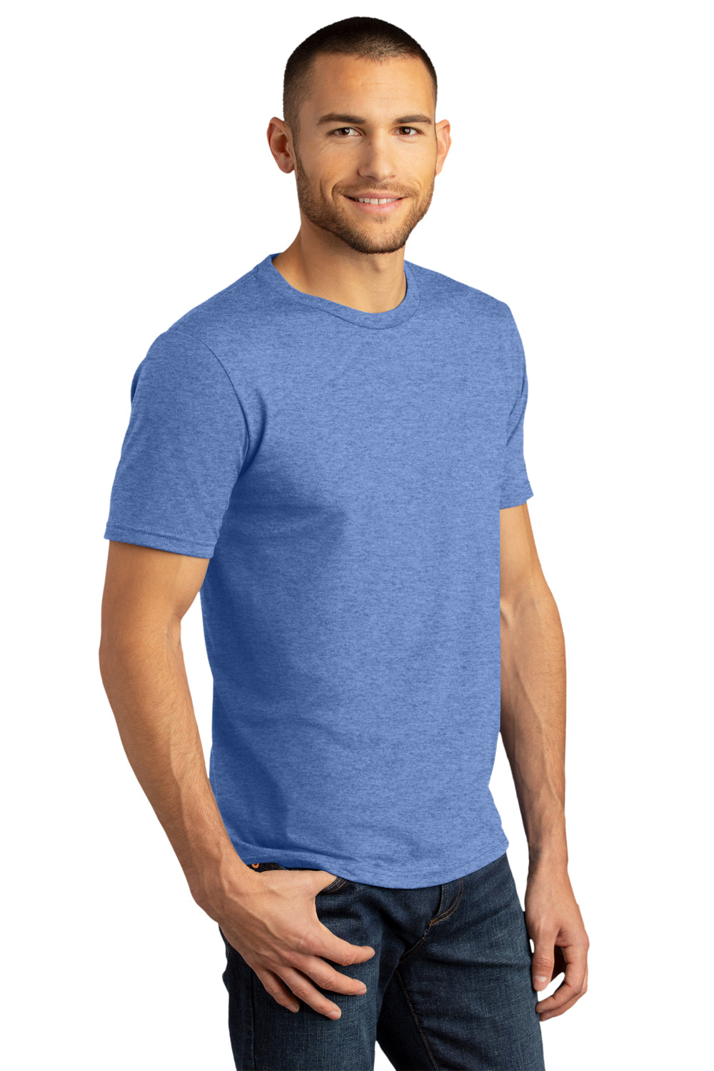 District DM130DTG Mens Perfect DTG Short Sleeve Crewneck T-Shirt Maritime Blue Frost Model 3q