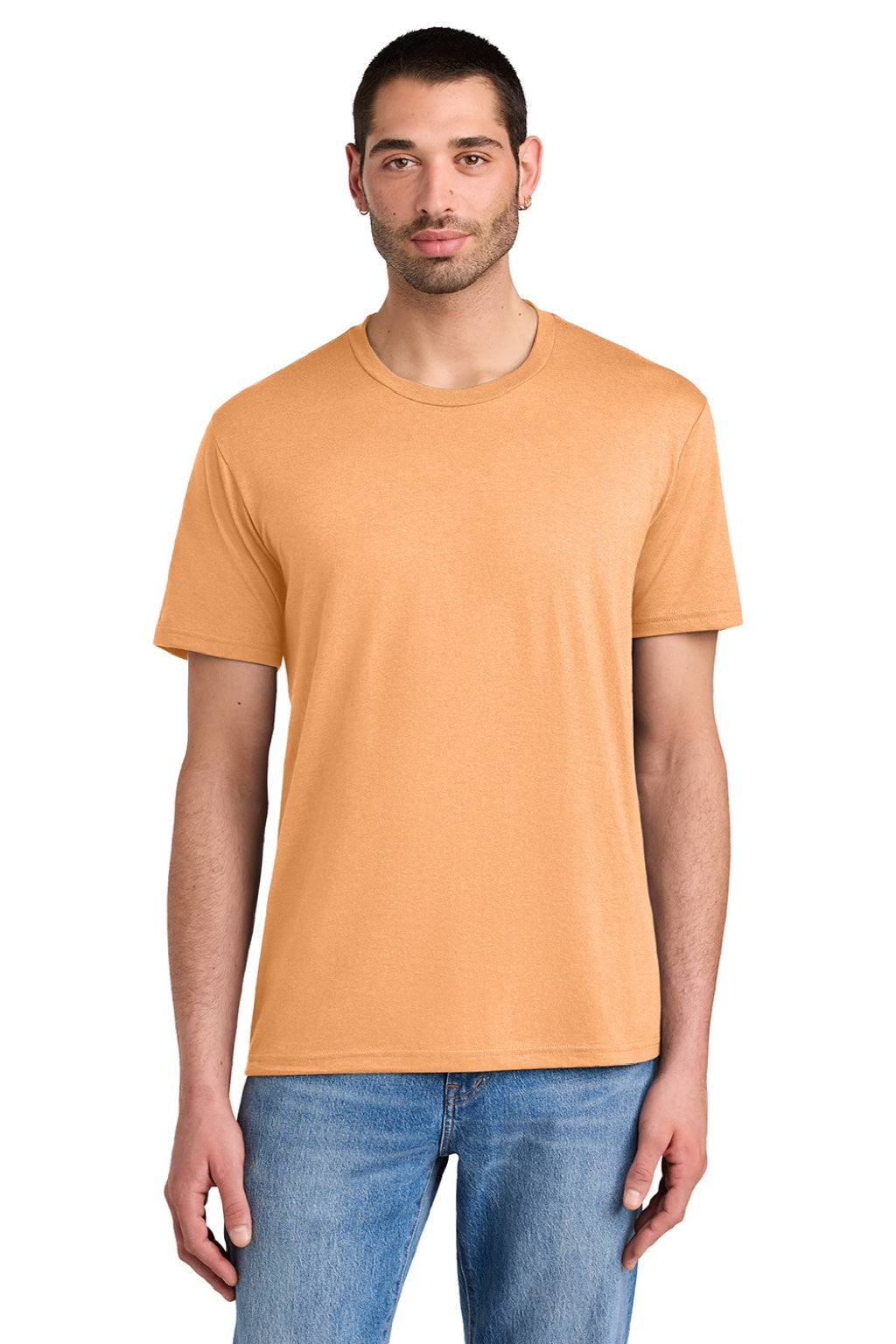 District DM130 Mens Perfect Tri Short Sleeve Crewneck T-Shirt Apricot Orange Model Front