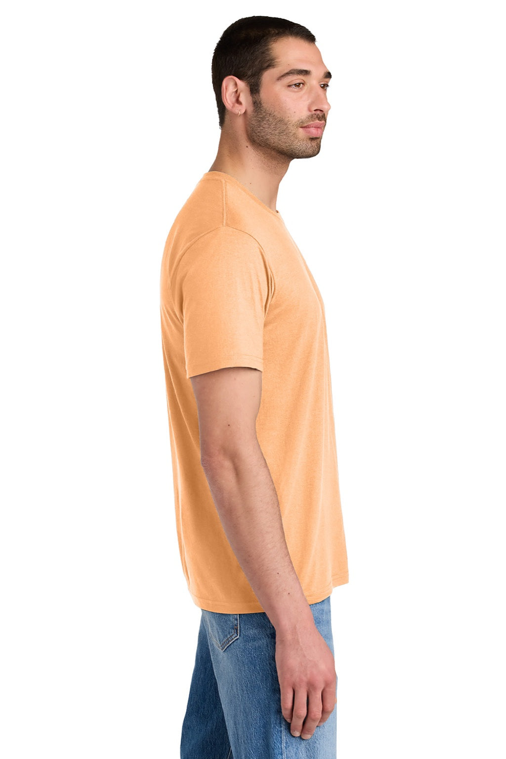 District DM130 Mens Perfect Tri Short Sleeve Crewneck T-Shirt Apricot Orange Model Side