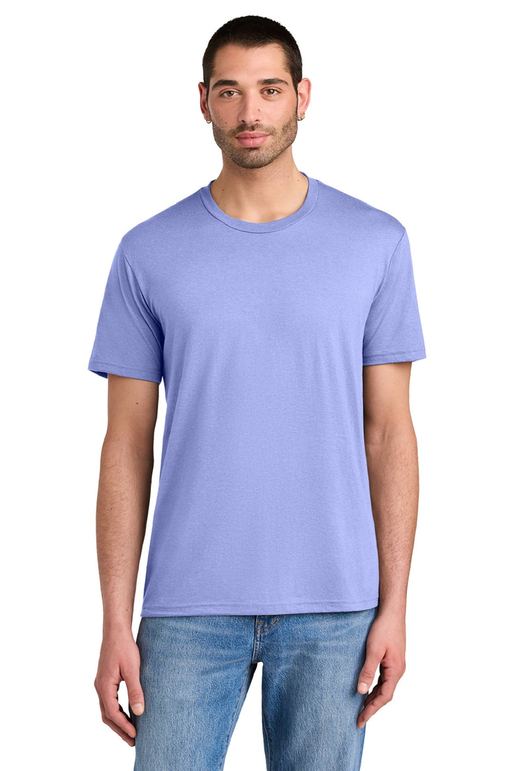 District DM130 Mens Perfect Tri Short Sleeve Crewneck T-Shirt Soft Lilac Purple Model Front