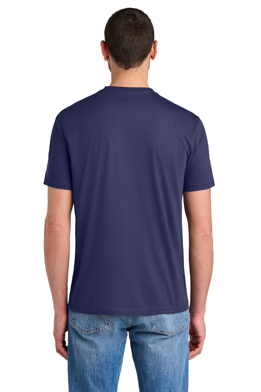 District DM130 Mens Perfect Tri Short Sleeve Crewneck T-Shirt Tanzanite Blue Model Back