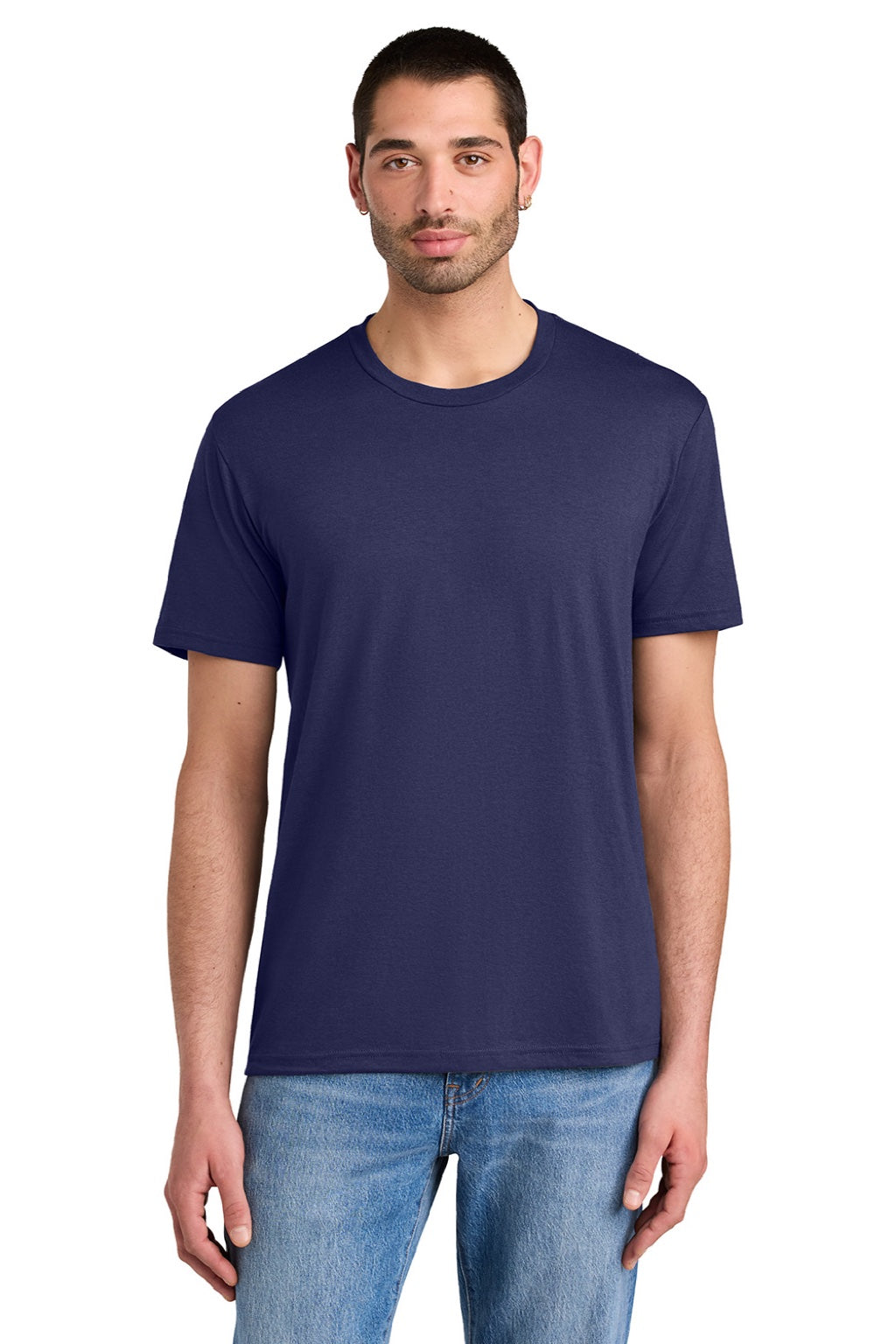 District DM130 Mens Perfect Tri Short Sleeve Crewneck T-Shirt Tanzanite Blue Model Front