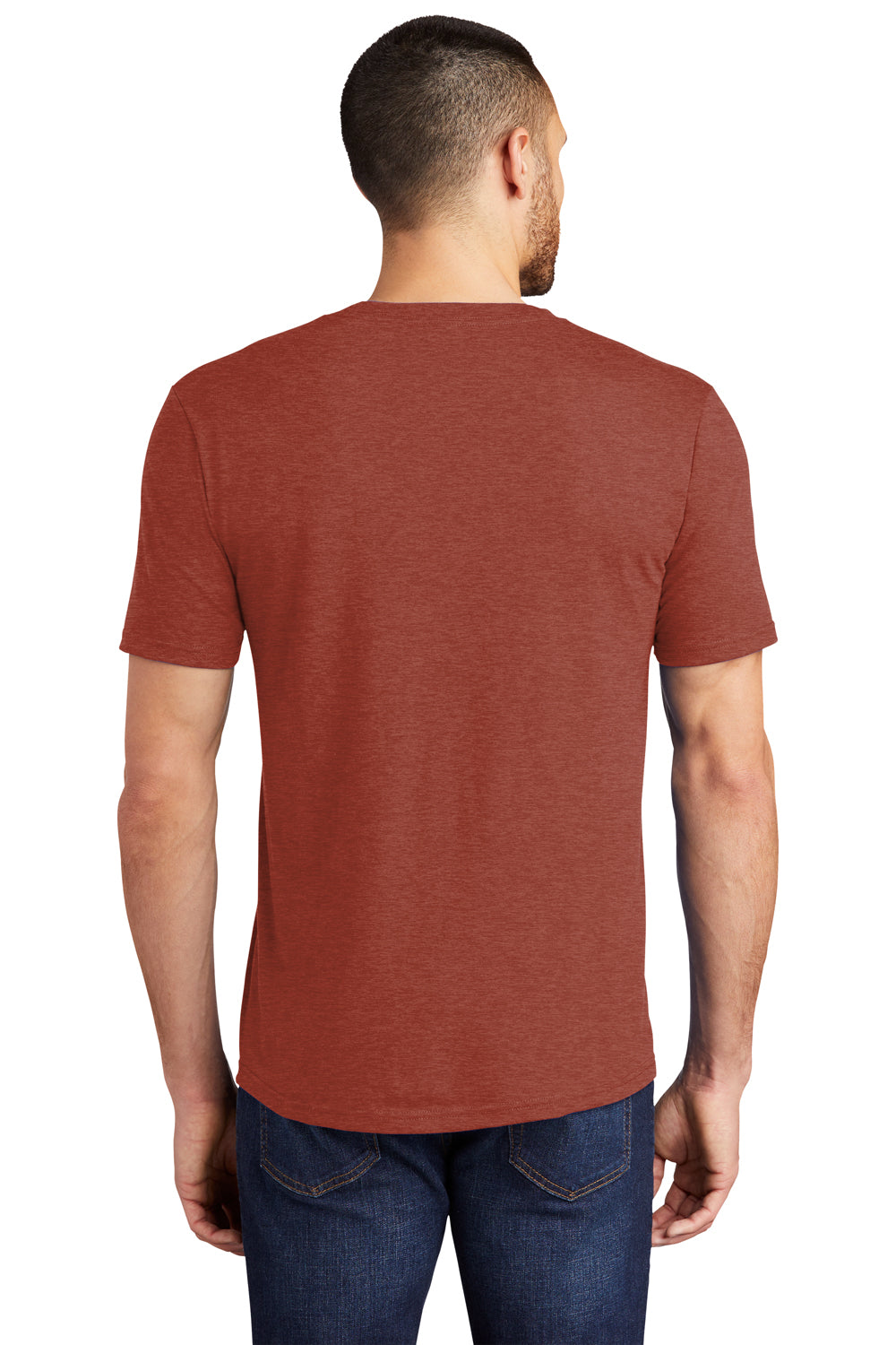District DM130 Mens Perfect Tri Short Sleeve Crewneck T-Shirt Heather Russet Red Model Back