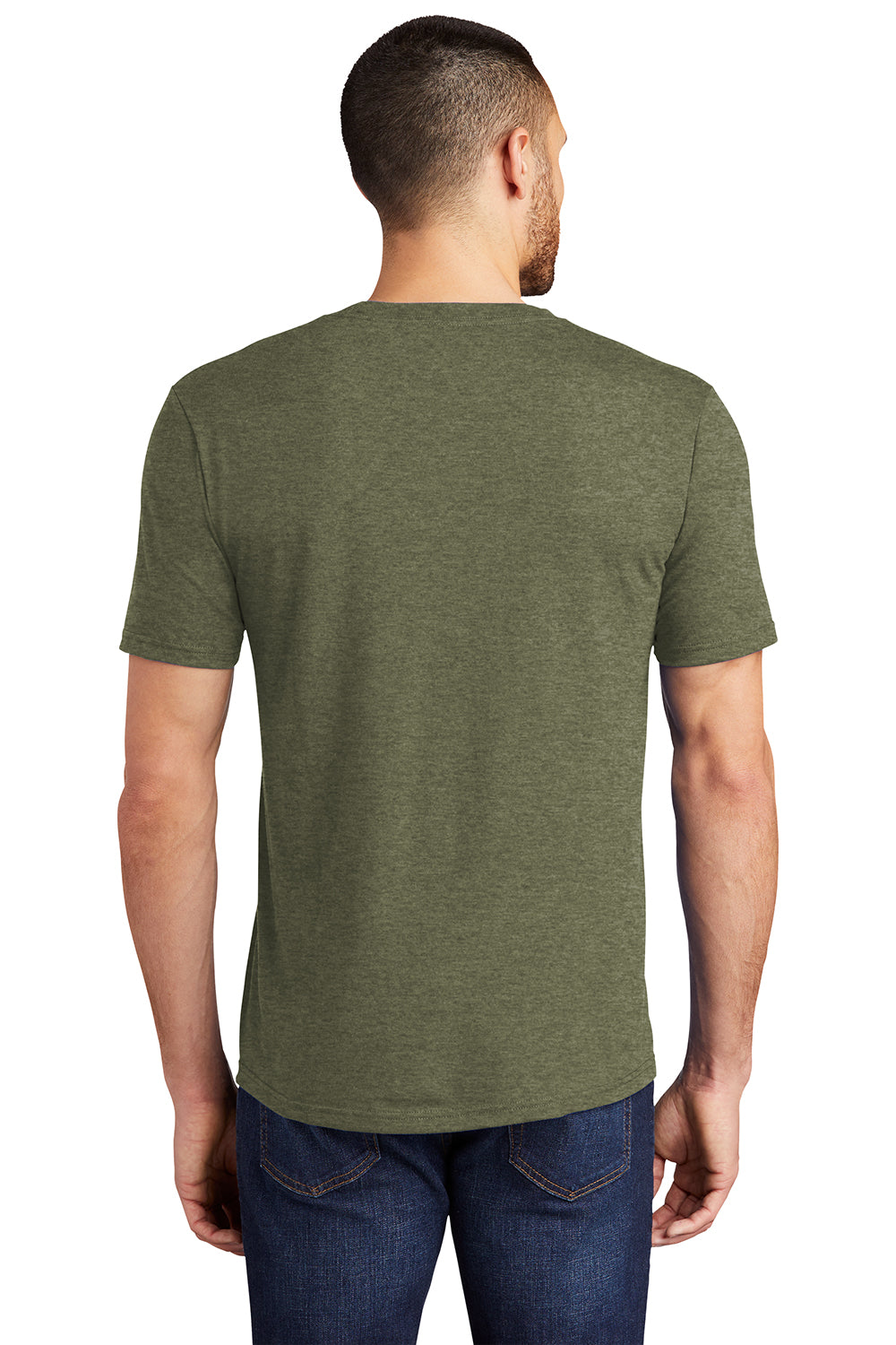 District DM130 Mens Perfect Tri Short Sleeve Crewneck T-Shirt Military Green Frost Model Back