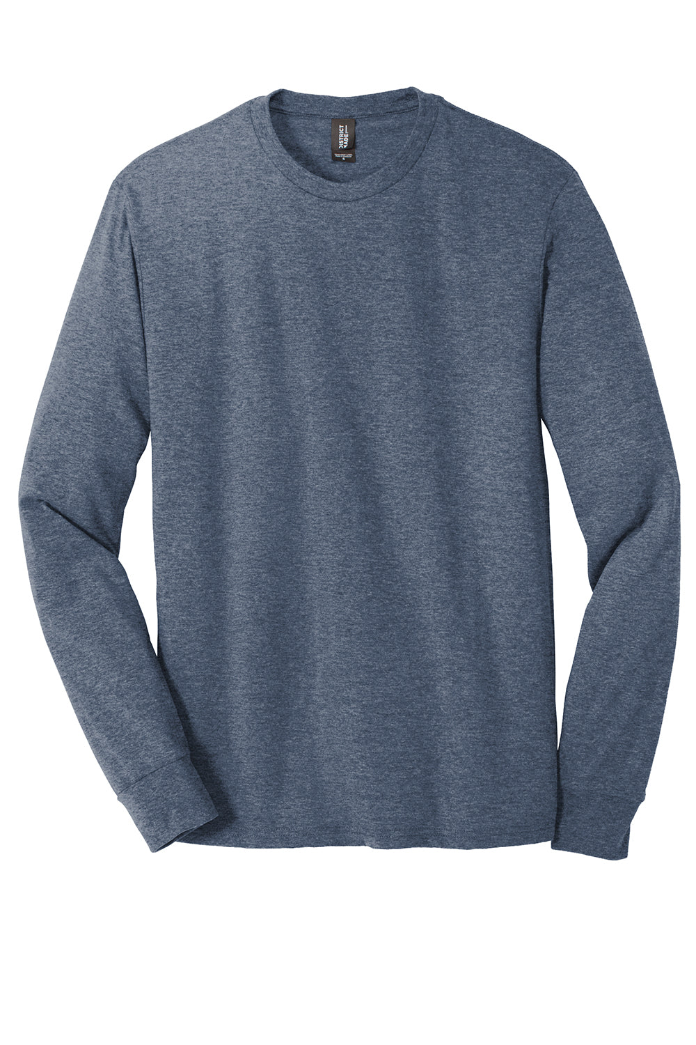 District DM132 Mens Perfect Tri Long Sleeve Crewneck T-Shirt Navy Blue Frost Flat Front