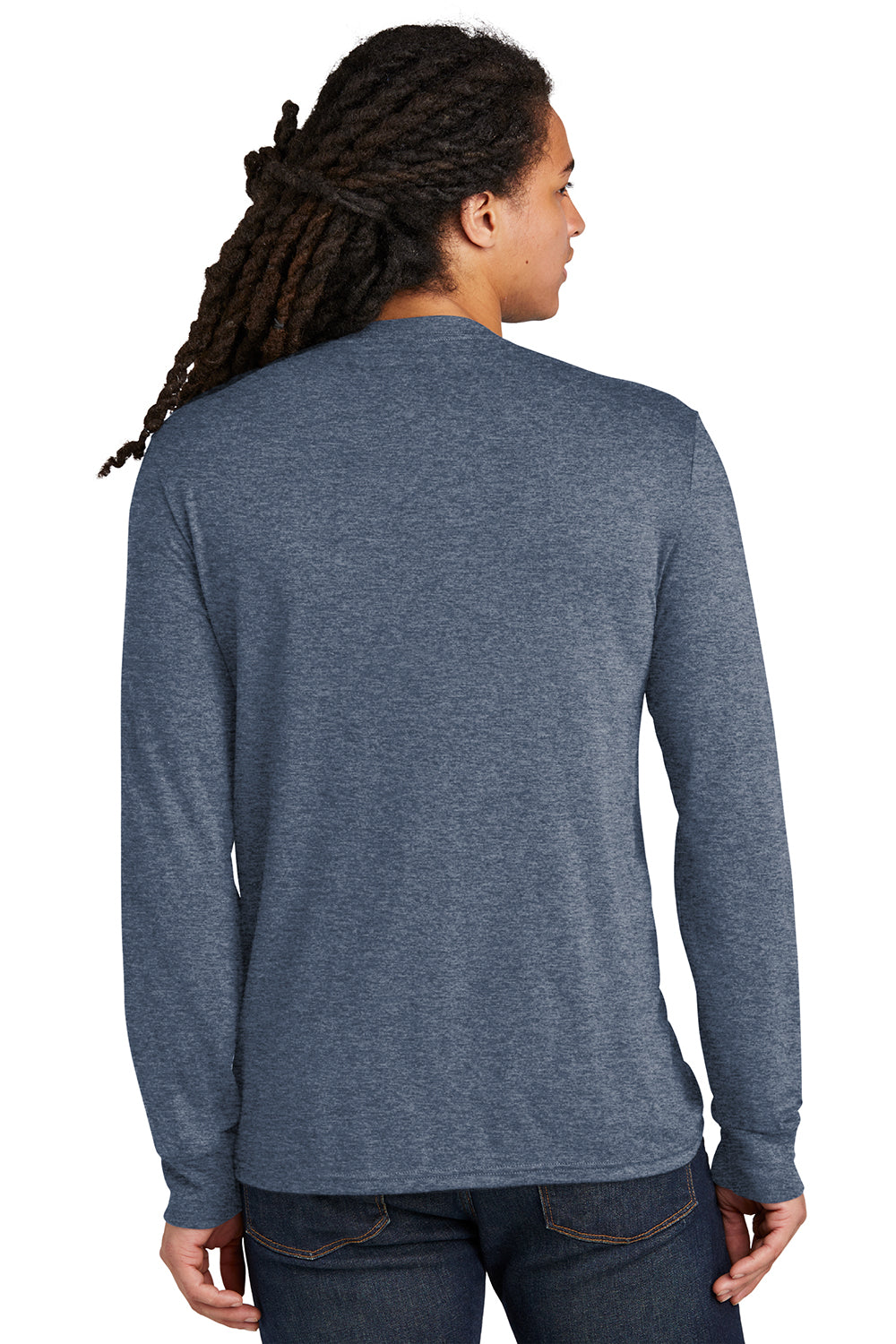 District DM132 Mens Perfect Tri Long Sleeve Crewneck T-Shirt Navy Blue Frost Model Back