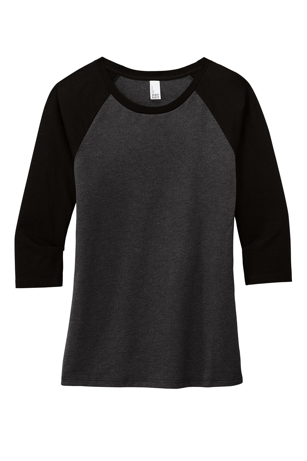 District DM136L Womens Perfect Tri 3/4 Sleeve Crewneck T-Shirt Black Frost/Black Flat Front