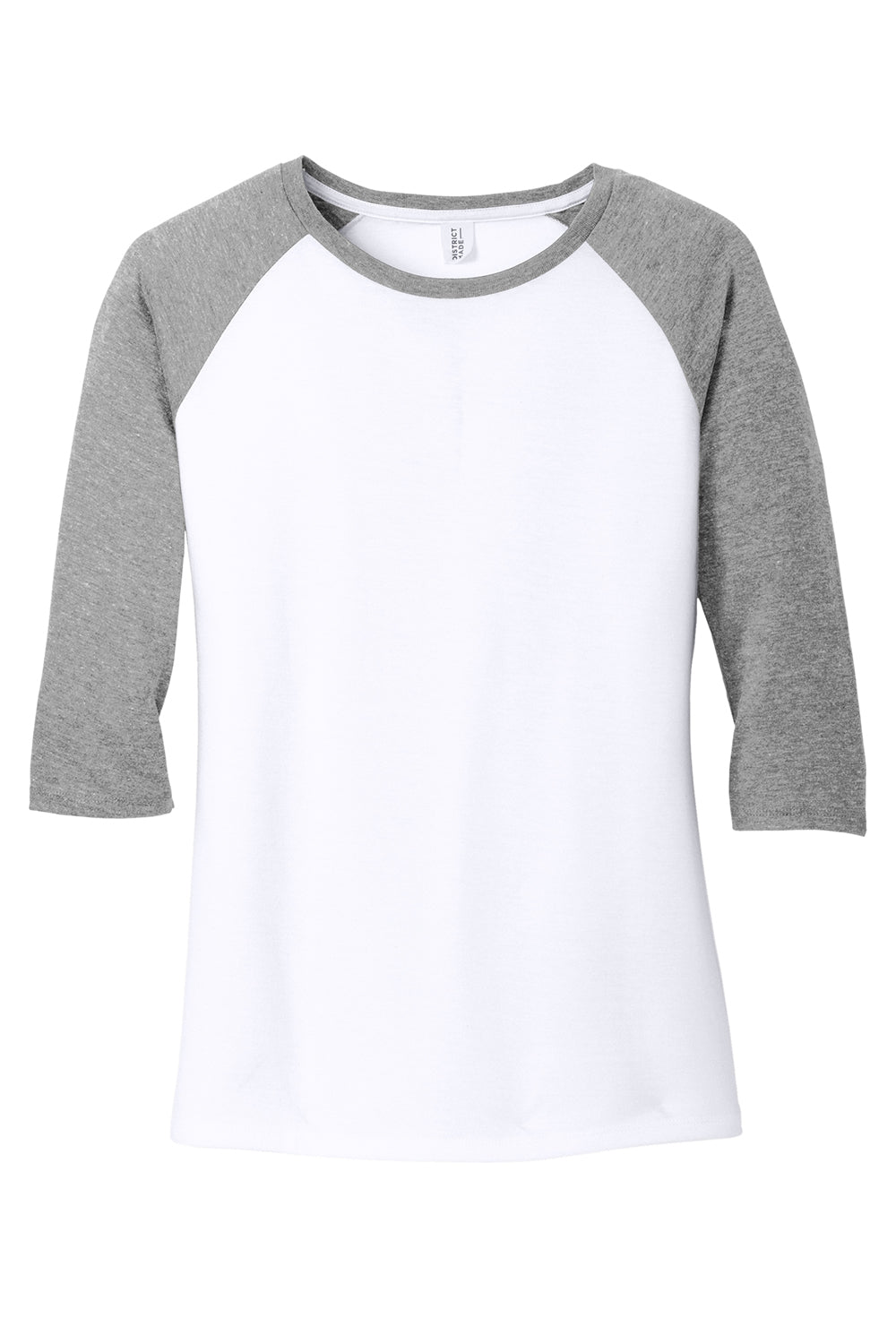 District DM136L Womens Perfect Tri 3/4 Sleeve Crewneck T-Shirt White/Grey Frost Flat Front