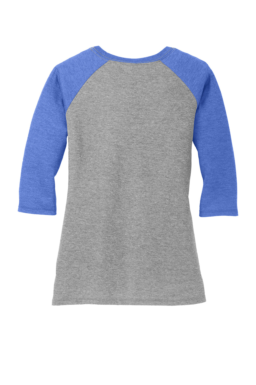 District DM136L Womens Perfect Tri 3/4 Sleeve Crewneck T-Shirt Grey Frost/Royal Blue Flat Back