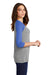 District DM136L Womens Perfect Tri 3/4 Sleeve Crewneck T-Shirt Grey Frost/Royal Blue Model Side