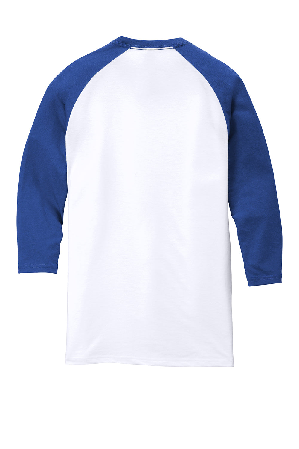 District DM136 Mens Perfect Tri 3/4 Sleeve Crewneck T-Shirt White/Deep Royal Blue Flat Back