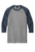 District DM136 Mens Perfect Tri 3/4 Sleeve Crewneck T-Shirt Grey Frost/Navy Blue Flat Front