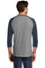 District DM136 Mens Perfect Tri 3/4 Sleeve Crewneck T-Shirt Grey Frost/Navy Blue Model Back
