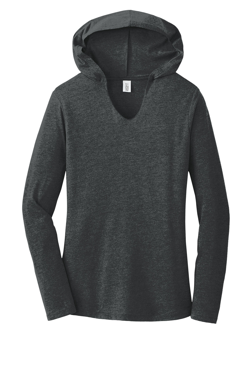 District DM139L Womens Perfect Tri Long Sleeve Hooded T-Shirt Hoodie Black Frost Flat Front