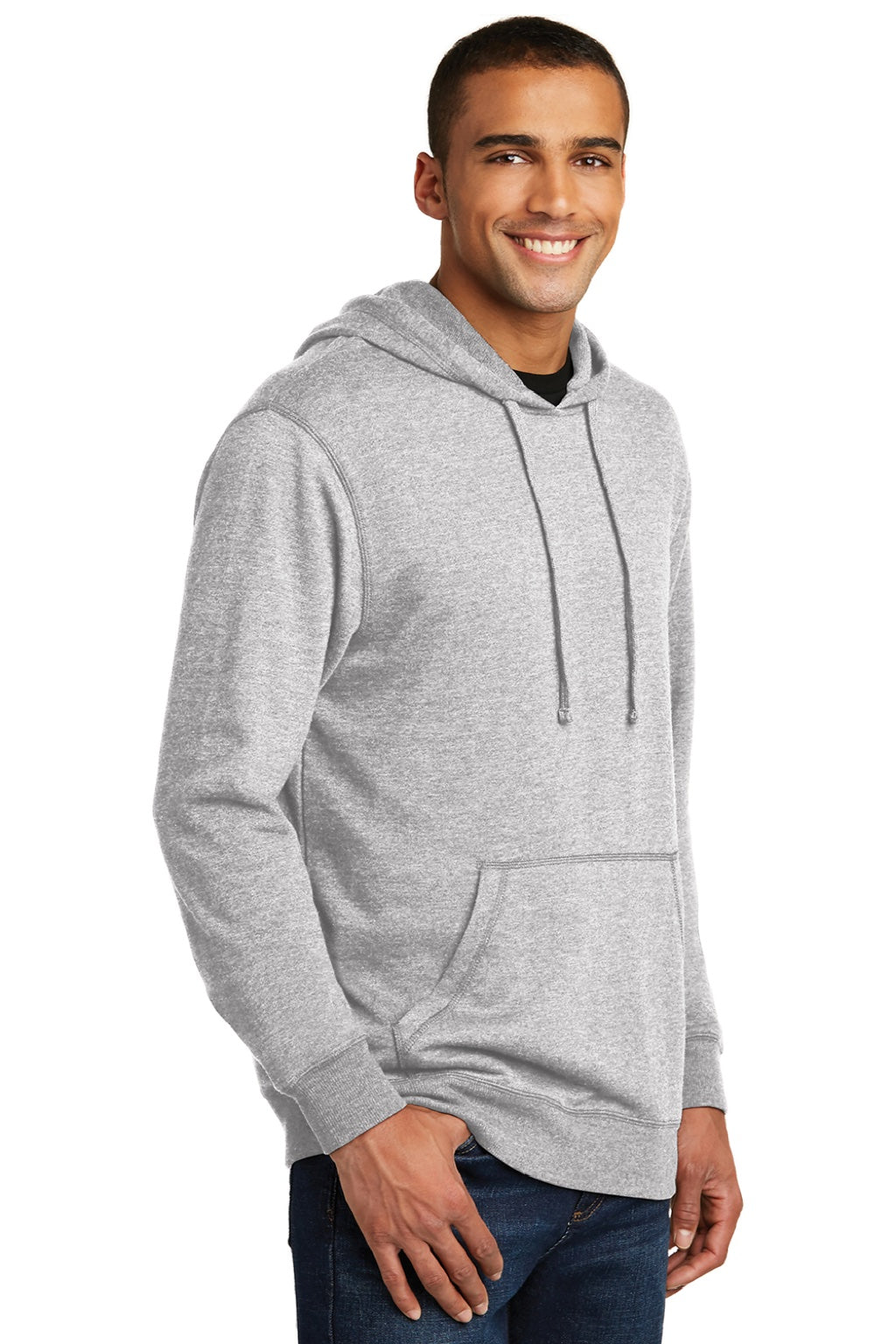 District DM391 Mens Fleece Hooded Sweatshirt Hoodie w/ Pouch Pocket Heather Grey Model 3q