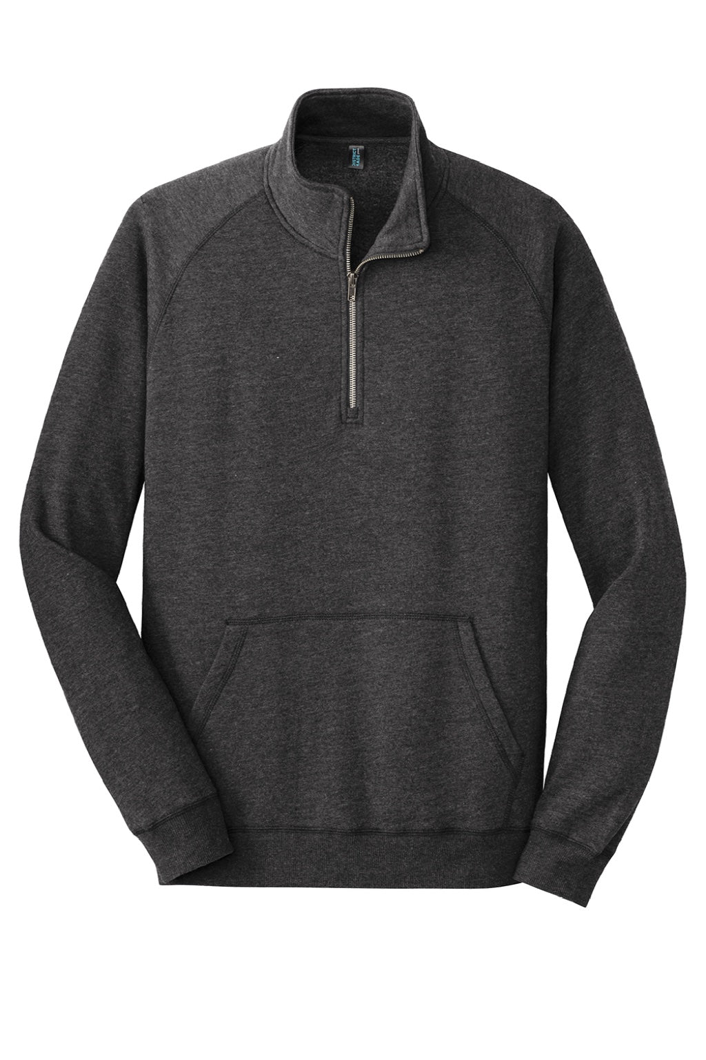 District DM392 Mens Fleece 1/4 Zip Sweatshirt w/ Pouch Pocket Heather Black Flat Front