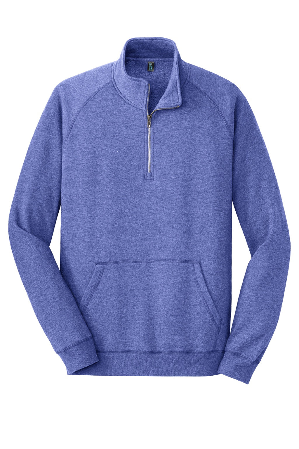 District DM392 Mens Fleece 1/4 Zip Sweatshirt w/ Pouch Pocket Heather Deep Royal Blue Flat Front