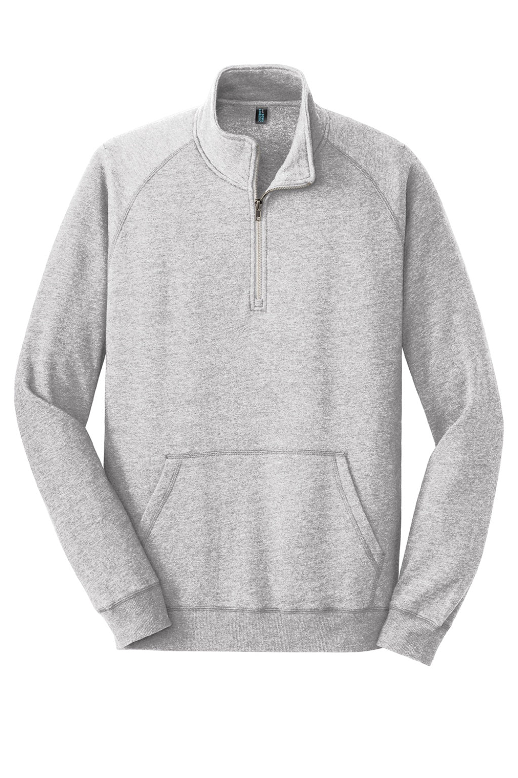 District DM392 Mens Fleece 1/4 Zip Sweatshirt w/ Pouch Pocket Heather Grey Flat Front