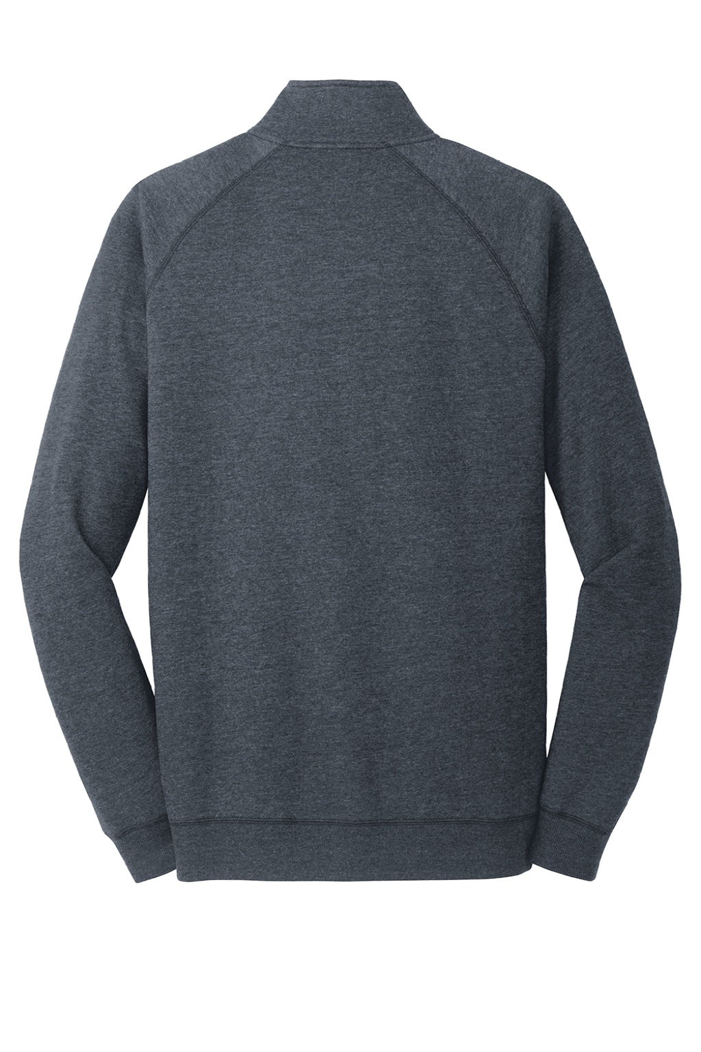 District DM392 Mens Fleece 1/4 Zip Sweatshirt w/ Pouch Pocket Heather Navy Blue Flat Back