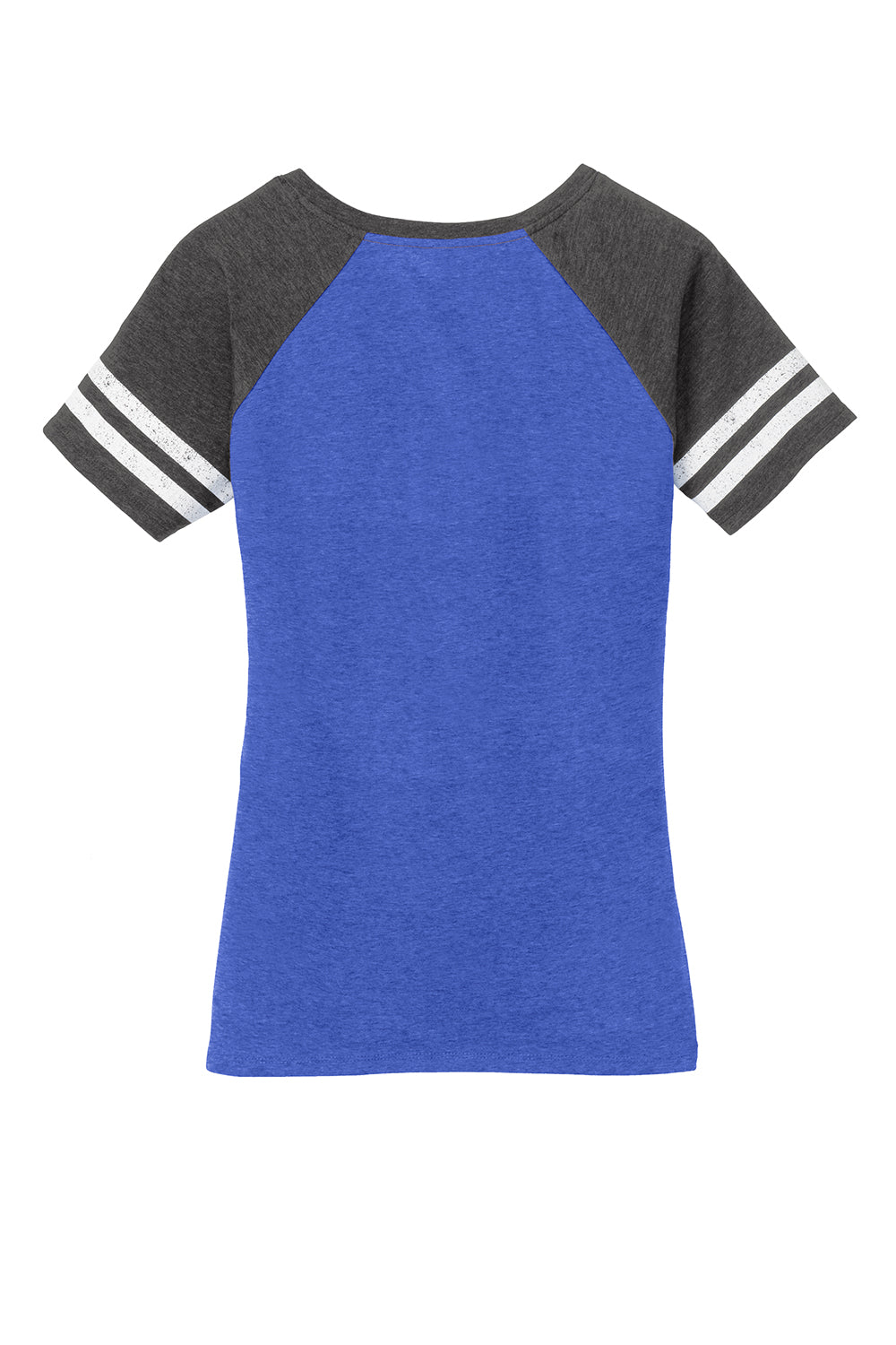 District DM476 Womens Game Short Sleeve V-Neck T-Shirt Heather True Royal Blue/Heather Charcoal Grey Flat Back