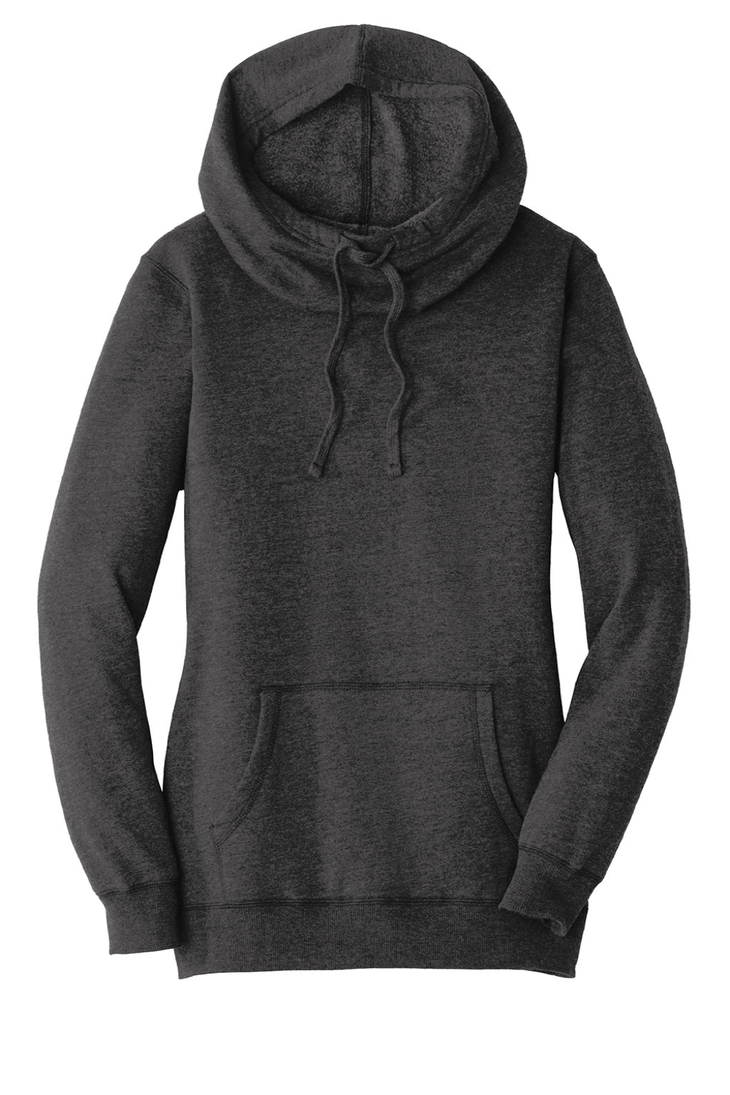 District DM493 Womens Fleece Hooded Sweatshirt Hoodie w/ Pouch Pocket Heather Black Flat Front