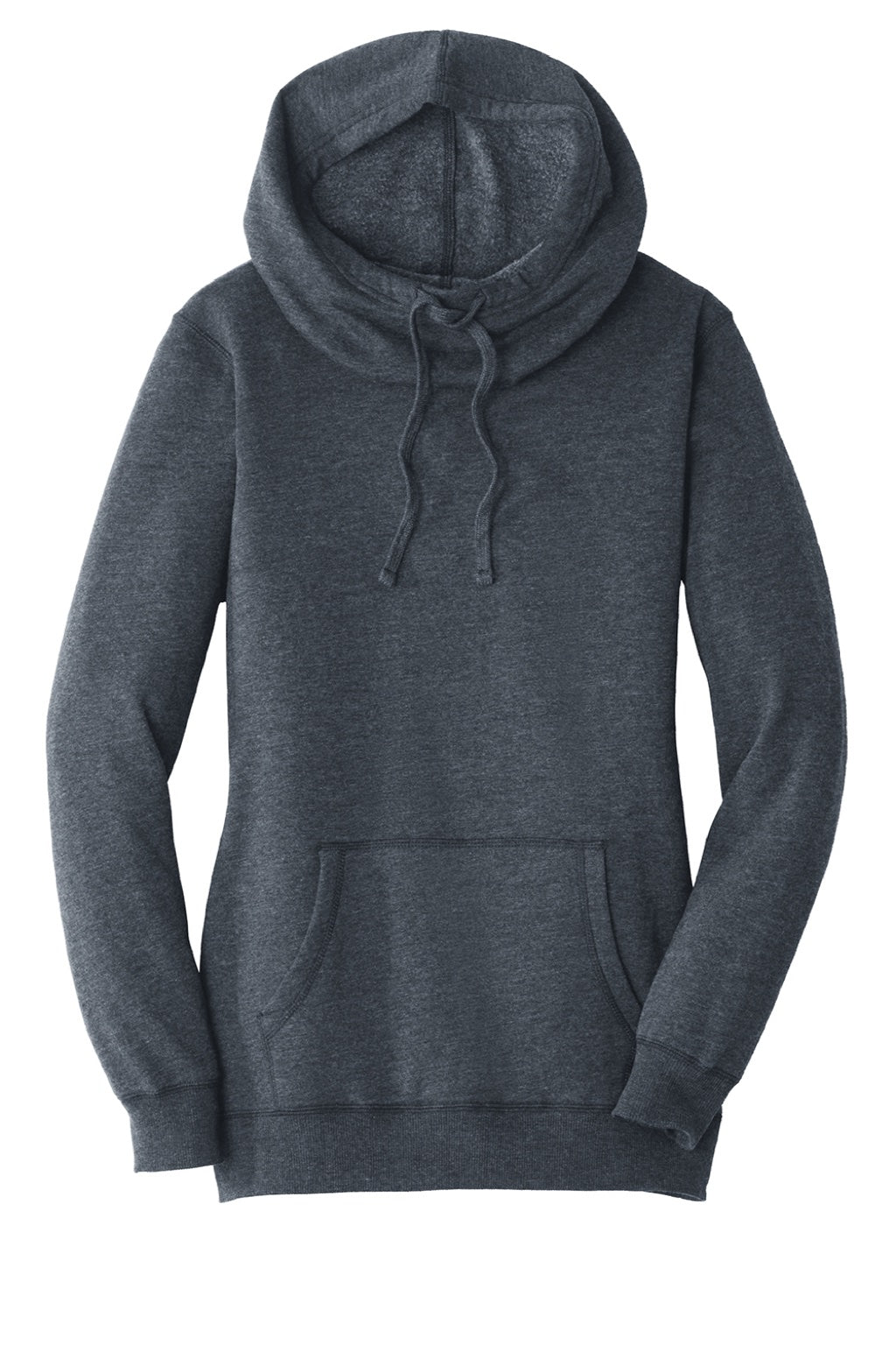 District DM493 Womens Fleece Hooded Sweatshirt Hoodie w/ Pouch Pocket Heather Navy Blue Flat Front