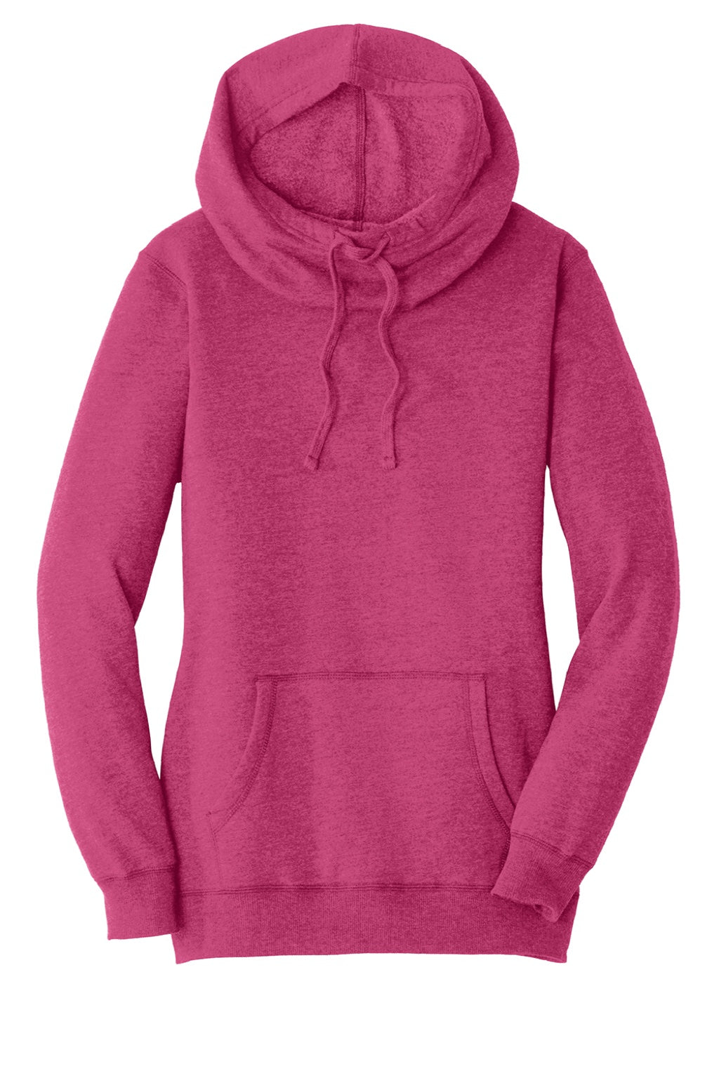 District DM493 Womens Fleece Hooded Sweatshirt Hoodie w/ Pouch Pocket Heather Azalea Pink Flat Front